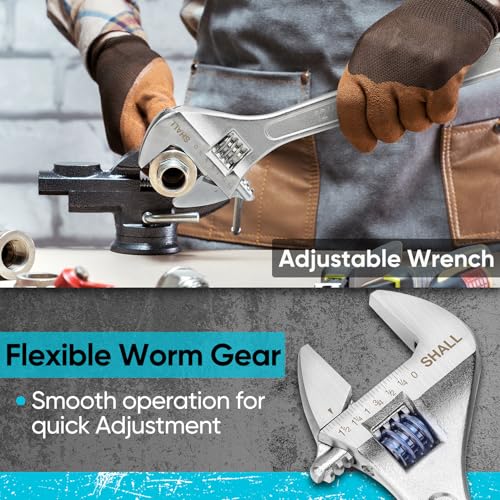 SHALL 8-Piece Adjustable Wrench & Water Pump Pliers Set, 12/10/8/6 Inch, 4Pcs Adjustable Tongue and Groove Joint Pliers an...