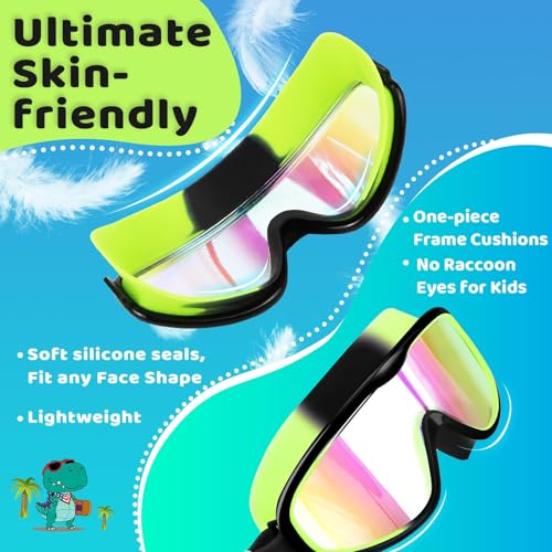 Vvinca Kids Swim Goggles with Fabric Strap No Tangle Pain-Free, Anti-Fog Swimming Pool Goggle No Leak for Toddlers Girls Boys