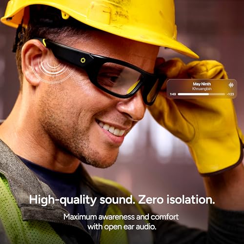Lucyd Armor Smart Safety Glasses, TR90 Frame, Light Adaptive Lenses, Open Ear Speakers & Microphone - ANSI Z87.1