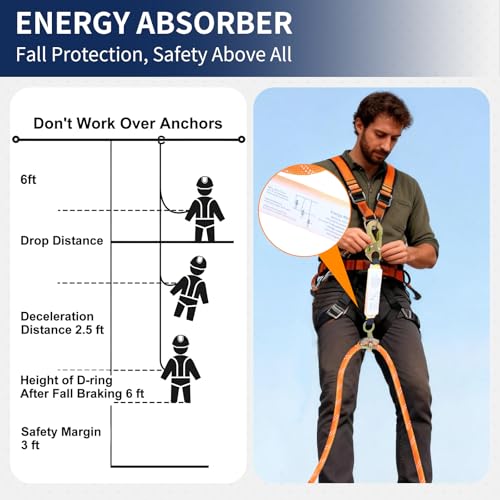 Meyoppm 50ft Vertical Lifeline Assembly, Heavy Duty Fall Protection Safety Rope with Rope Grab, Steel Snap Hooks & Shock A...