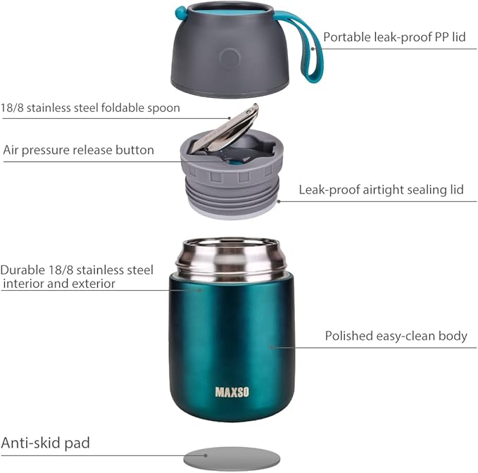 Itslife Insulated Thermo Food Jar for Hot & Cold Food for Kids Adult, 17 oz Soup Thermal Hot Food Containers for Lunch, Triple Layer Insulation Stainless Steel Food Jar with Spoon (Green)