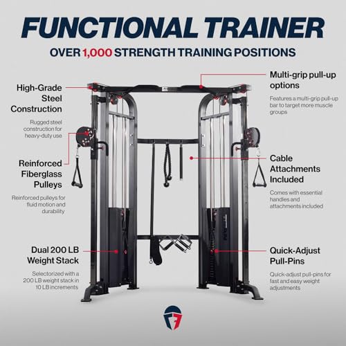 Titan Fitness Functional Trainer, Cable Crossover Machine with 200 LB Double Weight Stack, 2:1 Cable Pull Station, Home Gy...