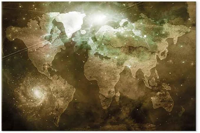 artgeist Canvas Wall Art Print Abstract World Map 24x16 in - 1pcs Home Decor Framed Stretched Picture Photo Painting Artwork Image - Country Map Map Cosmos Space k-C-0139-b-c