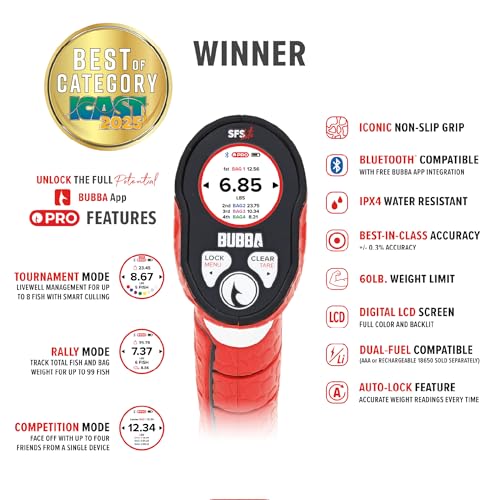 Bubba Smart Fish Scale LITE, Tournament Fishing Tool with Bluetooth App Compatability, LED Screen, 60lb Limit