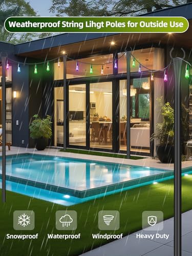 LRYXEG String Light Poles for Outside 4 Pack, 10ft Metal Outdoor String Light Poles for Deck - Ideal for Patio, Garden, Ya...