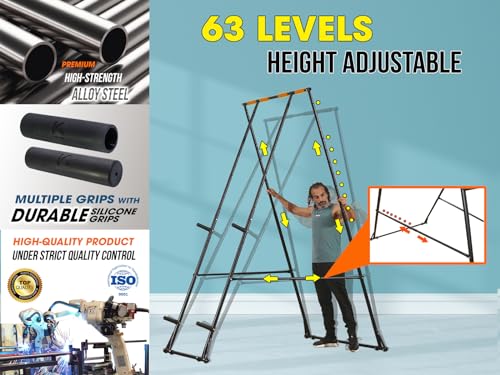 KT High and Foldable Pull Up Dip Station Power Tower Stable Adjustable Multifunctional Exercise Machine Durable Home Gym S...