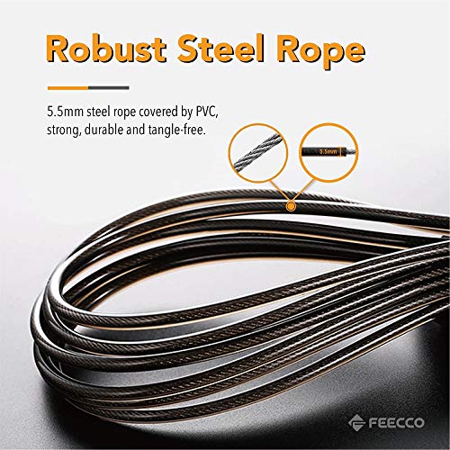 FEECCO 1/2 lb Weighted Jump Rope for Boxing, Cardio, Crossfit Workout, 8~11ft Range Adjustable Length Steel Ropes with Bal...
