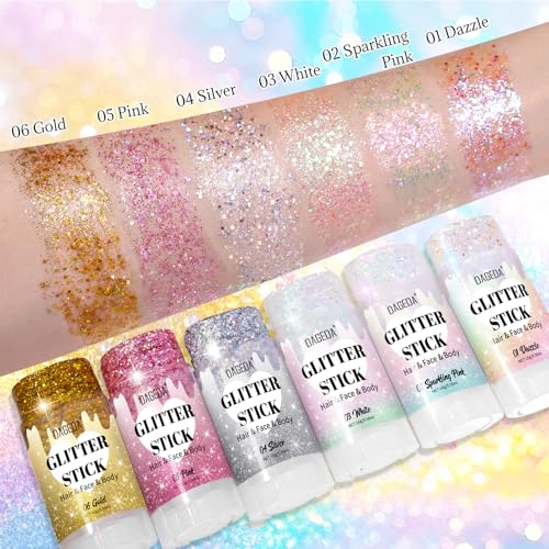 DAGEDA Dazzle Body Glitter Stick,Sparkly Face Glitter Makeup,Holographic Hair Glitters Mermaid Makeup Rave Outfits for Wom...