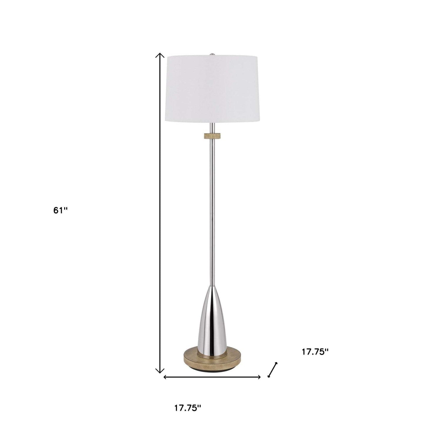 Homeroots Chrome Traditional Floor Lamp - 61 In. Tall With White Square Shade - Metal Construction