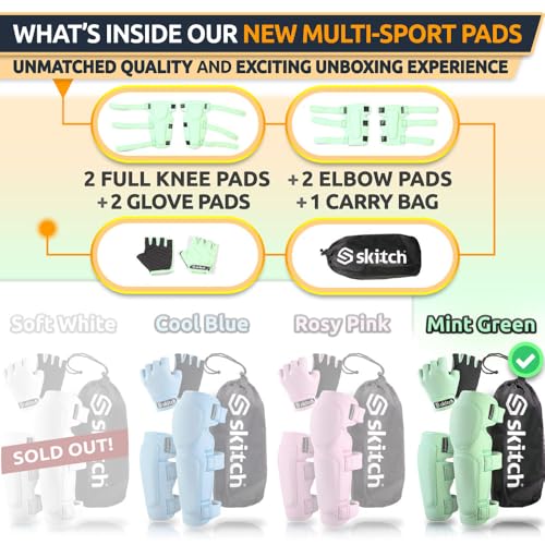 SKITCH Skateboard Protective Safety Gear Set for Kids and Teens | Premium Lycra Sport Knee Pads + Elbow Pads + Wrist Guard...