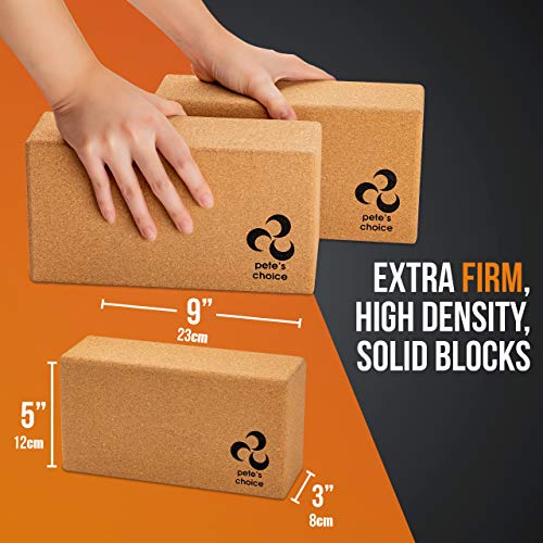 Deluxe Cork Yoga Wheel Set - Cork Wheel + 2 Blocks + Strap + Exercise Guide. Extra Firm Bricks. Better Support, Natural an...