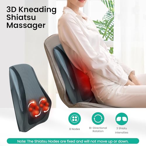 Snailax Shiatsu Back Massager for Back Pain Deep Tissue, Lower Back Neck Massager with Heat, 3D Kneading Back Massager for...