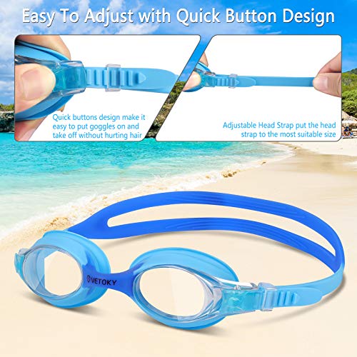 VETOKY Kids Swim Goggles, Pack of 2 Anti Fog Swimming Goggles UV Protection Clear No Leaking for Child and Youth Ages 3-12