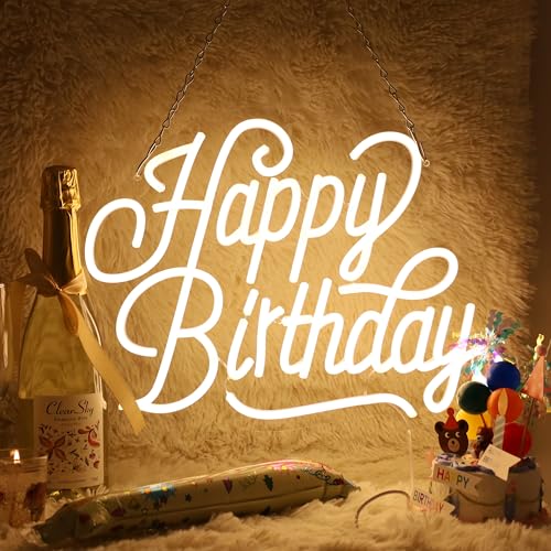 Happy Birthday Neon Sign For Backdrop Birthday Decorations LED Neon Light Signs for Birthday Led Light Up Sign Party Decor...
