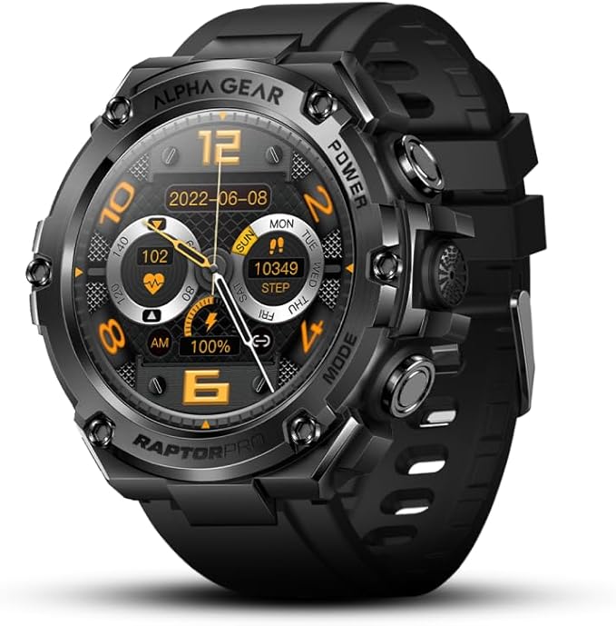 ALPHAGEAR Raptor PRO Smartwatch for iPhone & Android, Rugged Smart Watch (Answer/Make Call), Wellness Tracker with 1.58" A...