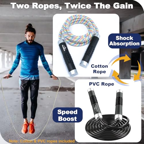 Coniflor Weighted Jump Rope, 1LB Tangle-Free Ball Bearing Rapid Speed Skipping Rope for Men Women, Adjustable 9mm Cotton &...