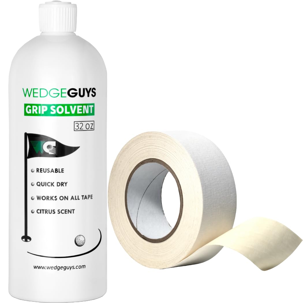 Wedge Guys Golf Grip Tape Roll + 32 Ounce Grip Solvent | Solvent Activated 2" x 18 Yard Double Sided Adhesive Grip Tape Roll for Regripping Golf Clubs