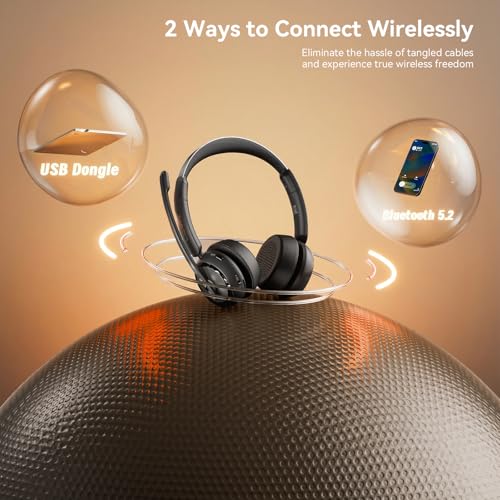 LEVN Wireless Headset, Wireless Headset with Mic for Work, AI Noise Cancelling, 65 Hrs Working Time, Bluetooth Headphones ...