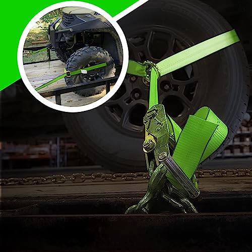 Digank Heavy Duty Car Tie Down Straps (4PK) - 2" x 96" - 3,300 lbs Safe Working Load - Wheel Straps Comes with 5/16" Tow H...