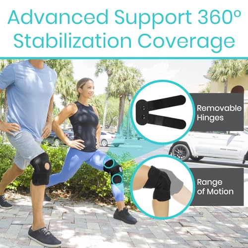 Vive Hinged Knee Brace - Relieves ACL, MCL, Meniscus Tear - Lightweight, Comfortable, Breathable Open Patella Wrap with Si...