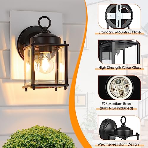 MATAMEYE Outdoor Wall Lantern, Exterior Waterproof Wall Sconce Light Fixtures, Black Front Door Wall Lighting with Clear B...