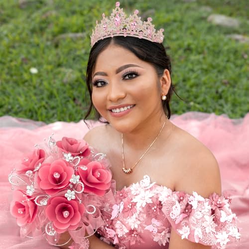 CIEHER Pink Crown Crystal Tiaras for Women Princess Crown Pink Tiara for Birthday Wedding Halloween