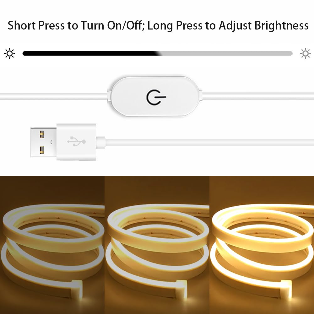 Zslaifu Usb Led Light Strip  3.28Ft 5V Warm Led Strip Lights  Dimmable Mirror Led Lights Strip  Usb Light For Bedroom  Cabinet  Kitchen  Diy Lighting (Power Adapter Not Included)