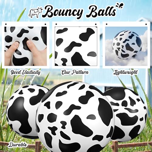 Hungdao 6 Pcs Cartoon Cow Inflatable Bouncy Balls 9 Inch Playground Beach Ball Cow Print Mini Dodgeball Kickball for Beach...