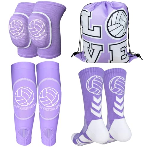 Youth Volleyball Gears - Knee Pads, Arm Sleeves, Socks & Drawstring Bag for Youth, Teen Girls Volley-Ball Training and Games