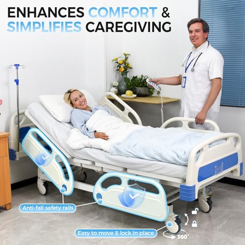 DriveEy 5 Function Full Electric Hospital Bed, 600LBS Adjustable Hospital Beds for Home Use, Medical Bed for Seniors with ...