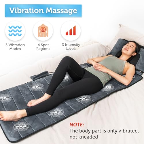 COMFIER Full Body Massage Mat with Movable Neck Pillow, 10 Vibrating Motors & 4 Heating Pads, Back Massage Pad, Father's D...