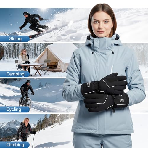 SNOWYES Heated Ski Gloves for Men & Women, 4000mAh Rechargeable Electric Gloves, Waterproof Windproof Touchscreen Winter H...