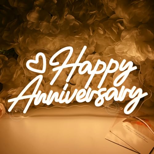 SYLHOME Happy Anniversary Led Neon Light Sign Family Business Celebrate Banner Wall Sign Decor Birthday Wedding Anniversar...