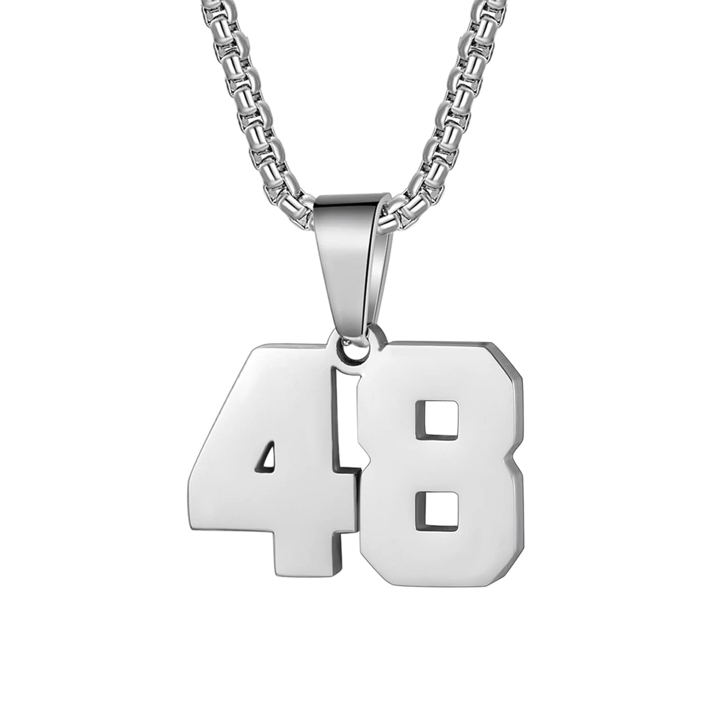 Number Necklaces Personalized Necklaces Silver Initial Number Pendant Stainless Steel Chain Movement Necklaces for Men Women (48
