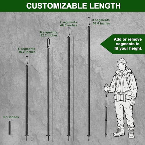 Survival Hiking Stick (8-Section Design), Modular Survival Walking Stick with 8-in-1 Essential Tools, Collapsible Survival...