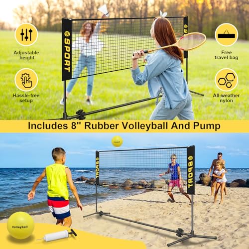 Furypiont 10 FT Mini Portable Volleyball Net Equipment Set with Rubber Volleyball,Pump and Potable Carry Bag.Adjustable He...
