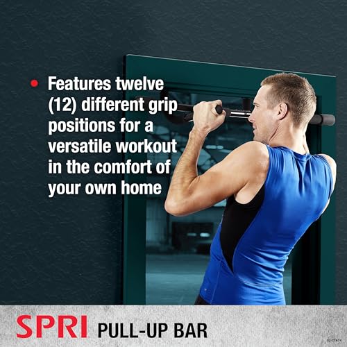 SPRI Pull Up Bar - 8-Grip and 12-Grip Door Frame Mounting Pull-Up Bar for Versatile Workouts - Rugged Steel Frame with Foa...