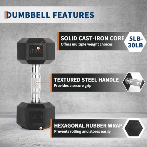 GAOMON Hex Dumbbell Set - Rubber & PEV Coated Free Weights with Non-Slip Anti-Roll Handles for Strength Training (Unisex H...