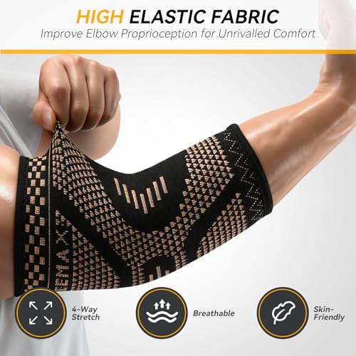 INDEEMAX Copper Elbow Compression Sleeve, 2 Pack Elbow Brace for Tendonitis and Tennis Elbow for Women & Men, Elbow Sleeve...