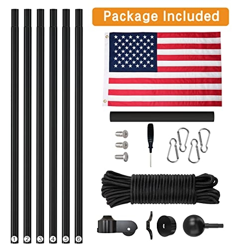 NELXINJO 25FT Heavy Duty Flagpole Kit for Outside House, 2.1" Bottom Tube, Tapered Aluminum Pole with All Hardware & 3x5 U...