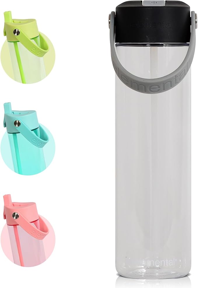 Elemental Splash Water Bottle with Straw - BPA-Free Tritan Plastic Reusable Water Bottle with Strap - Ideal for Travel, Gym and Sports - Leak Proof when Spout is Closed - 26oz - Midnight Clear
