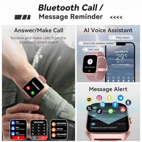 Smart Watch for Women Fitness Tracker: Rose Gold Bluetooth Make Answer Call Digital Mens watches Waterproof Run Smartwatch...