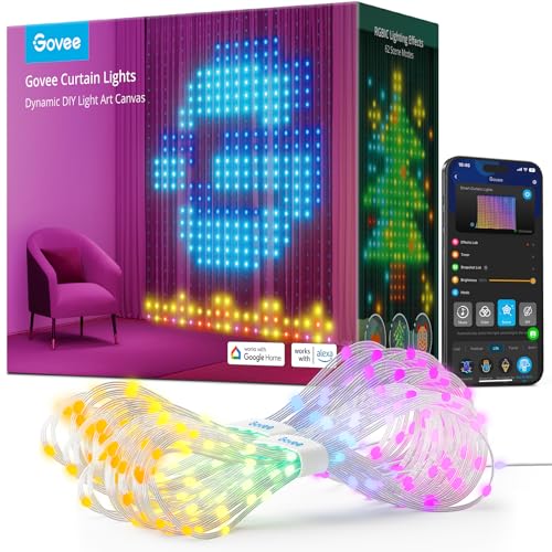 Govee Curtain Lights, Smart LED Color Changing Wall Lights, Dynamic DIY Curtain String Lights for Bedroom Living Room Holi...