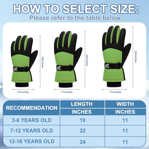 XiuGlimpse Ski Gloves, Valentines Day Gifts Waterproof & Breathable Snowboard Mittens for Boys & Girls, Winter Warm Gloves