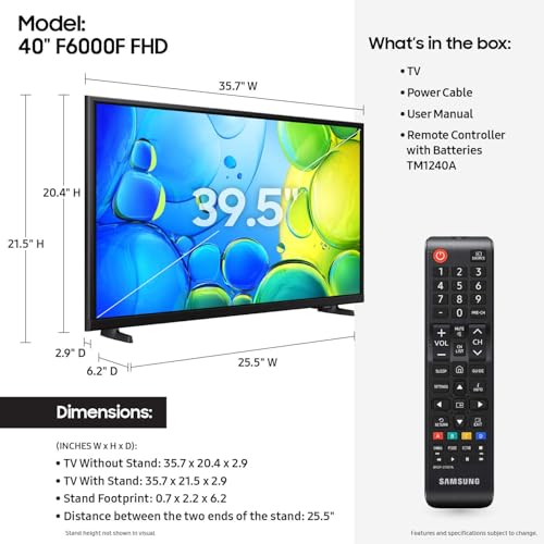 SAMSUNG 40-Inch Class Full HD F6000 Smart TV (2025 Model) HDR, Object Tracking Sound Lite, Knox Security, One UI Tizen, Sm...