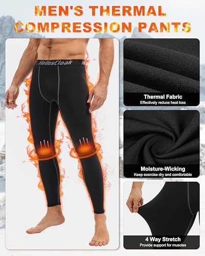 HeliosCloak 4 Pack Men's Thermal Compression Pants Fleece Lined Sports Tights Leggings Winter Athletic Baselayer Bottoms