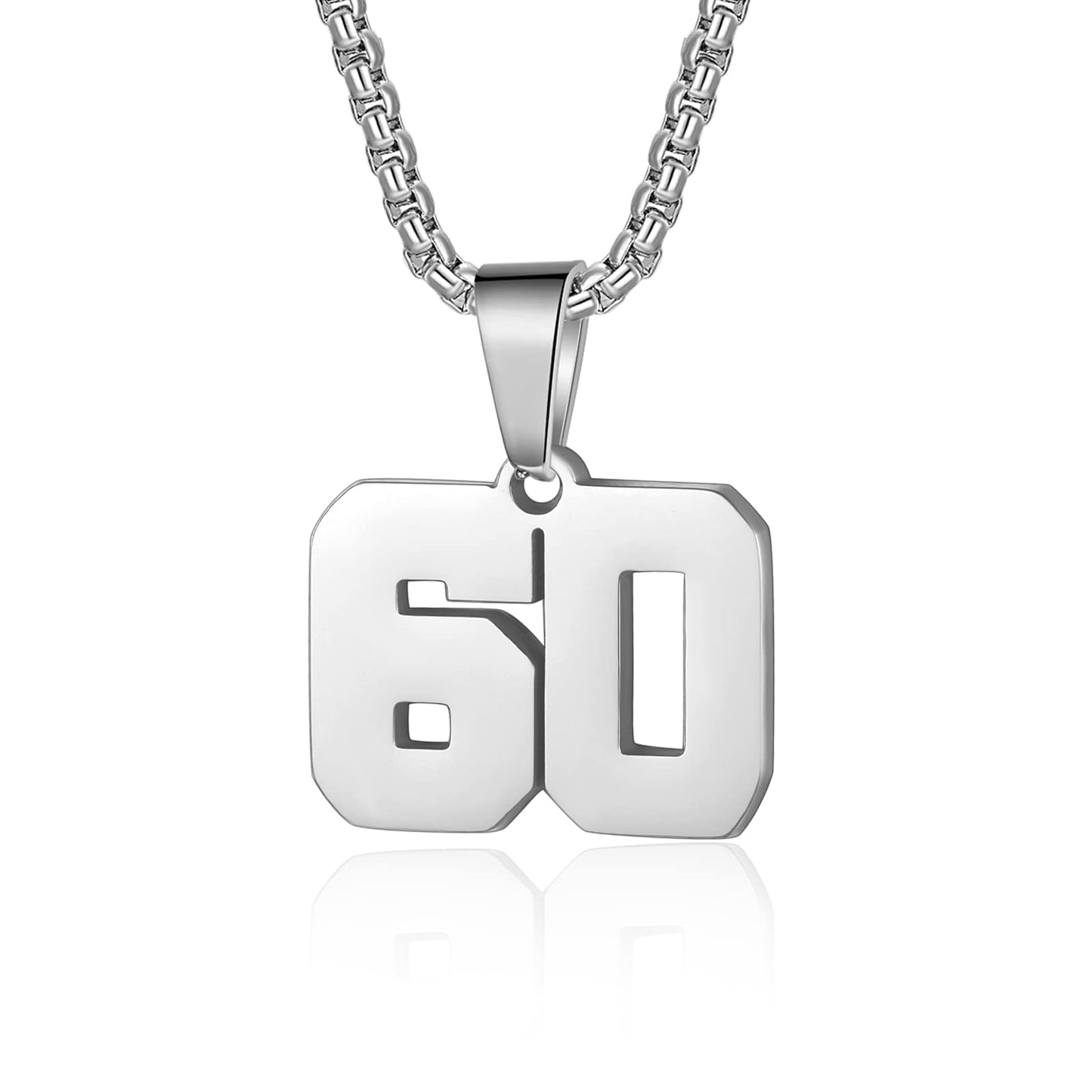 Number Necklaces Personalized Necklaces Silver Initial Number Pendant Stainless Steel Chain Movement Necklaces for Men Women (60