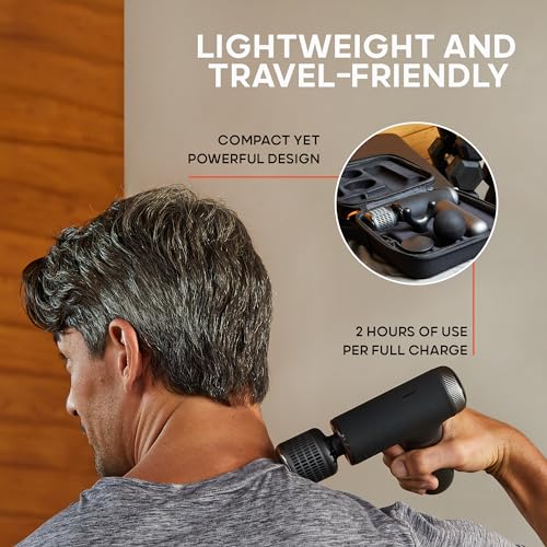 Sharper Image® Powerboost® Pro+ Hot & Cold Compact Deep Tissue Massage Gun - 6 Speed, 4 Attachments, Travel Case| Soothing...