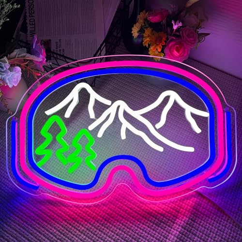 Symone Ski Goggles Neon Sign, USB Powered Dimmable LED Neon Light Winter Sports Party Decor, for Outdoor Adventure Themed ...