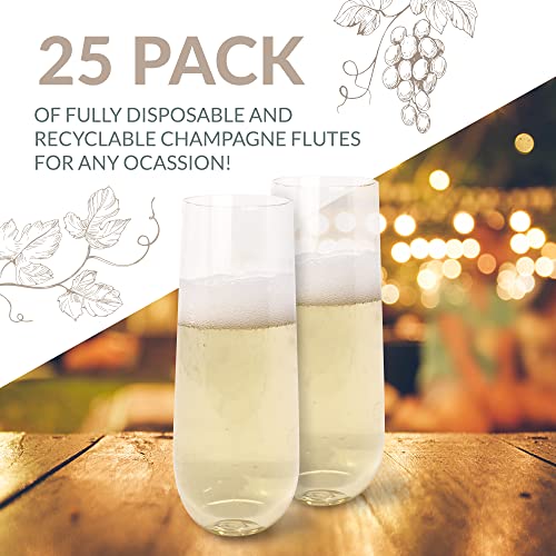 Reli. Champagne Flutes Plastic | 25 Pack | 9 oz - Clear | Stemless Premium Plastic Champagne Flutes | Party-Perfect for Ce...